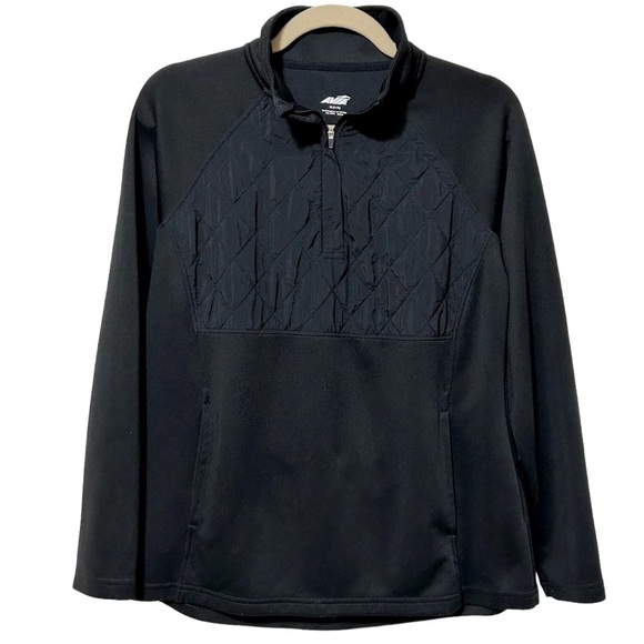 Avia Tops - Avia Activewear Long Sleeves 1/4 Zip Quilted Front  Pocket Top Hoddie Sz M Black